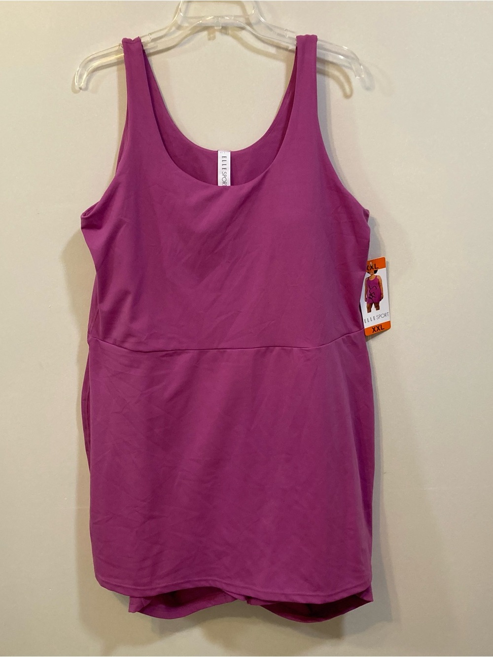 Elle Sport Womens Active Tank Dress Sz XXL Pink Inner Shorts Shelf Bra NEW